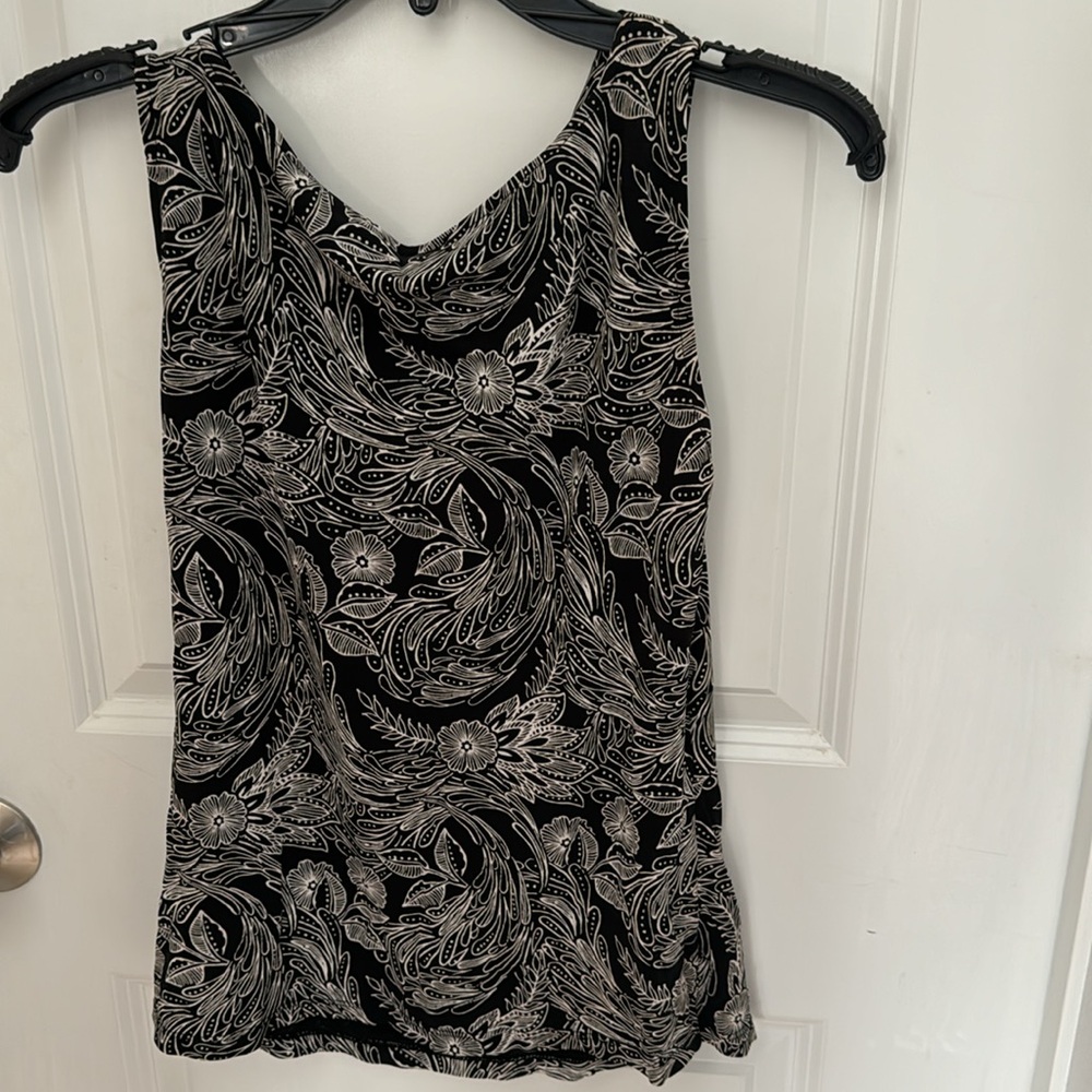 Ann Taylor brown paisley lined sleeveless blouse cowl neck size M EUC - Picture 2 of 4